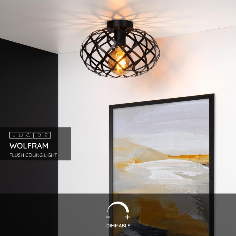 Lucide WOLFRAM - Zapustené stropné svietidlo - Ø 30 cm - 1xE27 - Čierna